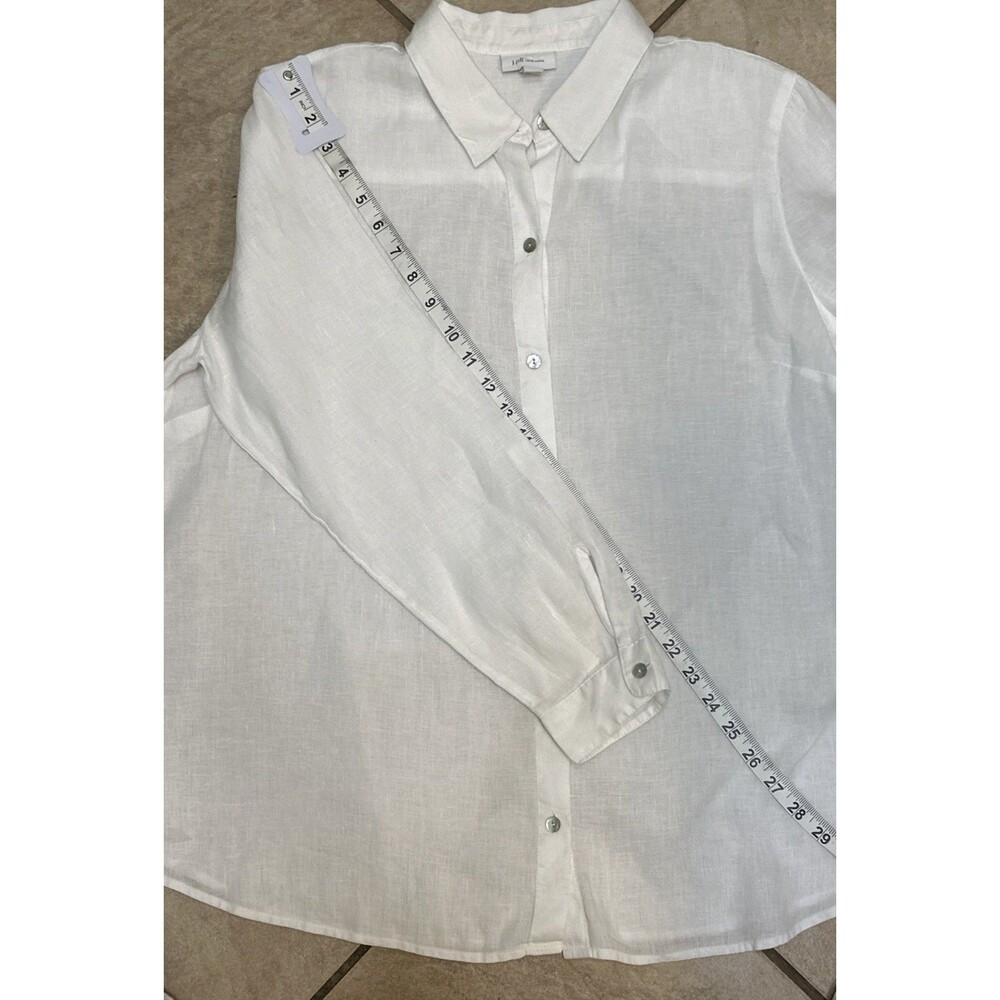 J. Jill Love Linen White Button Down Shirt Roll Tab Long Sleeve Size Large - Picture 11 of 11